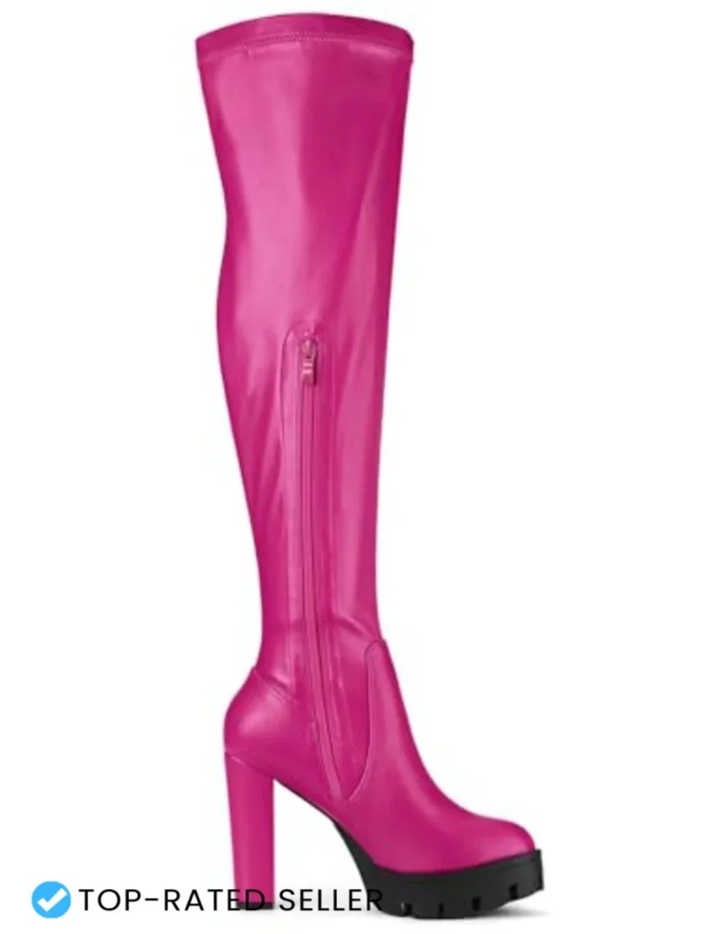 Over the Knee Chunky Heel Platform Boots Round Toe Zip Closure